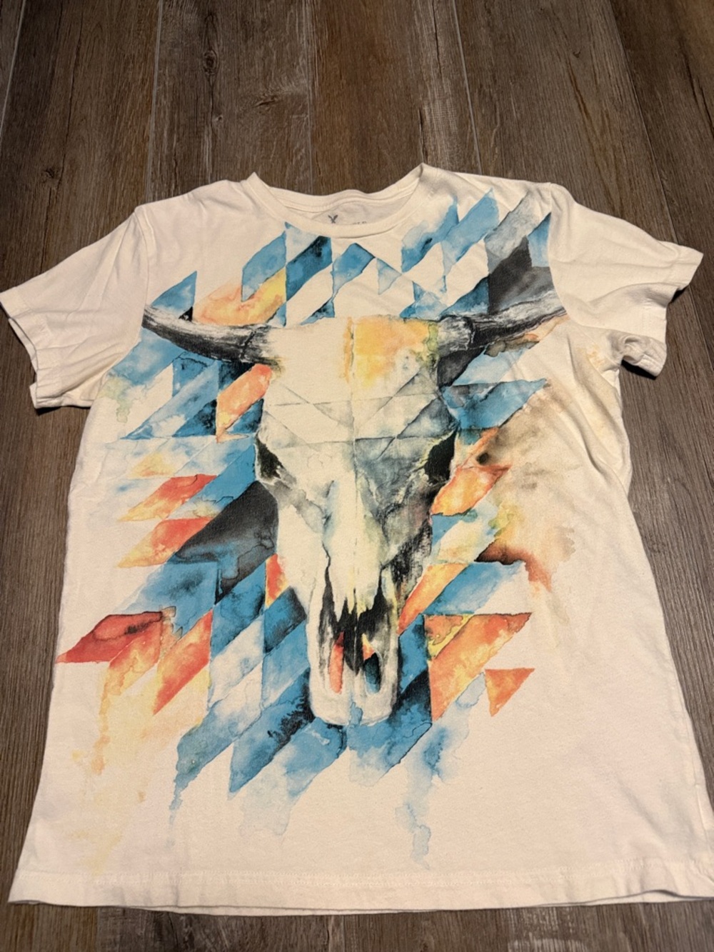 American Eagle Outfitters Men's White Graphic Skull & Geometric Print Tee